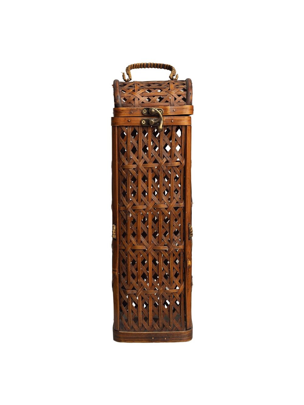 Romantic Vintage 90s Y2k BohoChic Elegant Bamboo Woven Rattan Basket Wine Caddy
